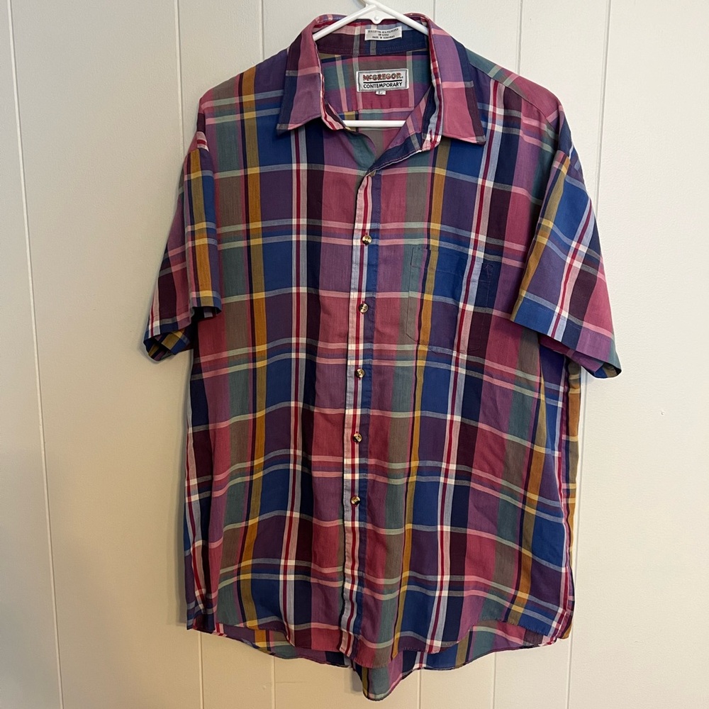 Vintage McGregor‎ contemporary plaid short sleeve button-down size L